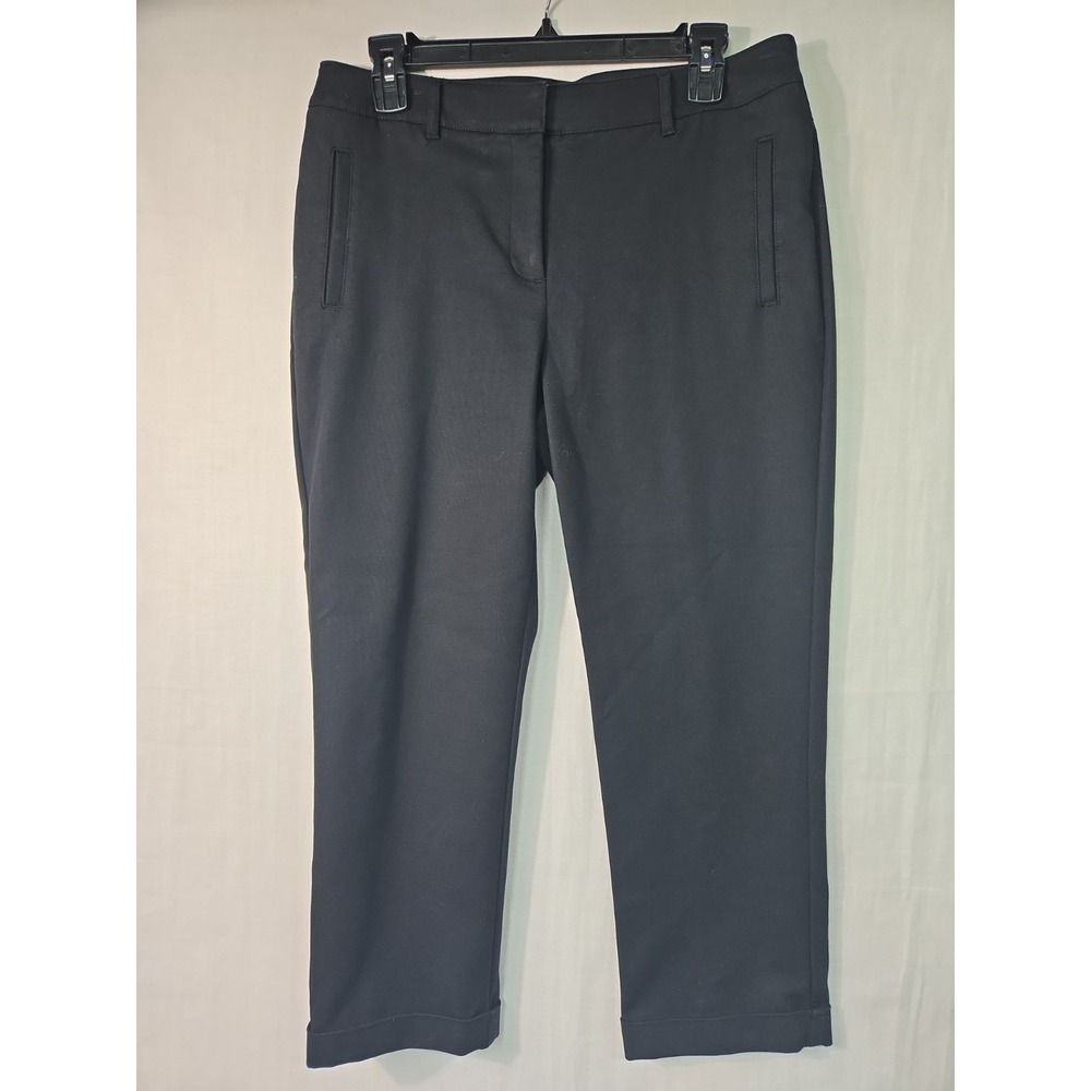 Chico's So Slimming Pants Women's 0.5 (6) Black Cropped Straight Leg Cuff Stretc